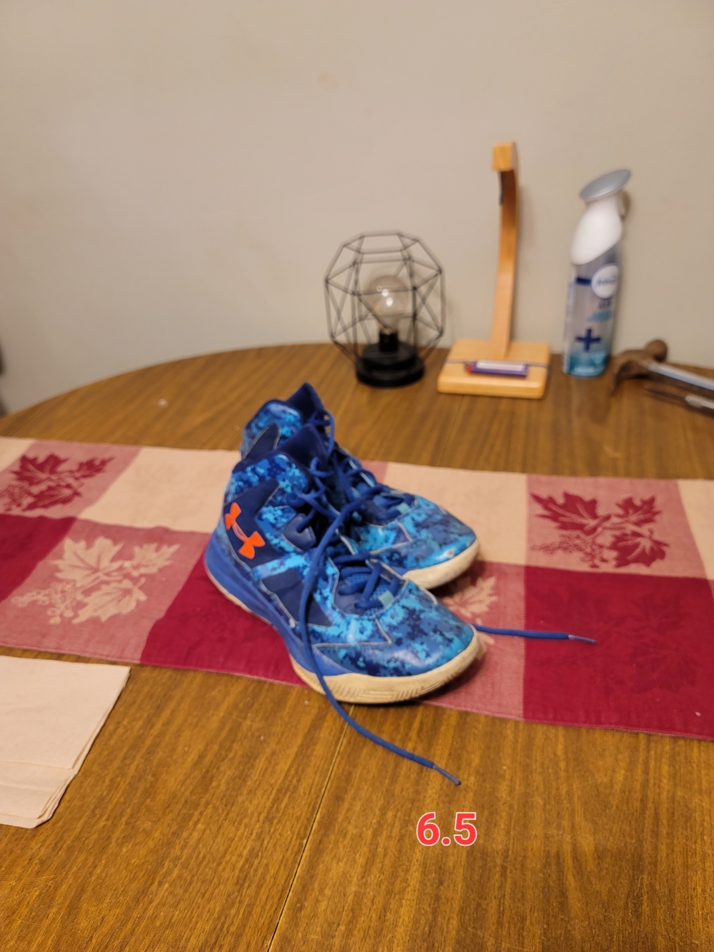 Under Armour Kids Blue Camo Athletic Sneakers with Orange Logo